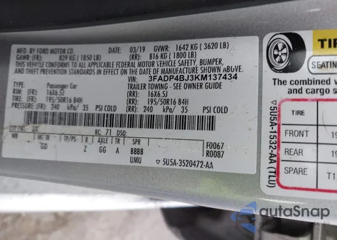 2019 Ford Fiesta Se из США, поврежденный, VIN 3FADP4BJ3KM137434